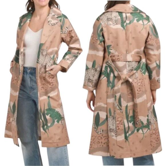 Las Surenas Jungle D'Amour Leopard Print Coat Camel Size Large NWT $600 MSRP